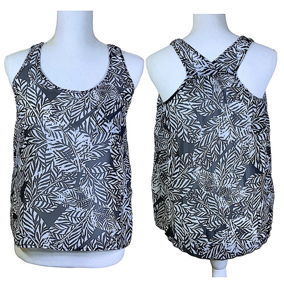 Aeropostale Sleeveless Semi Sheer Tank Top Geometric Leaf Print Black White - Picture 1 of 16